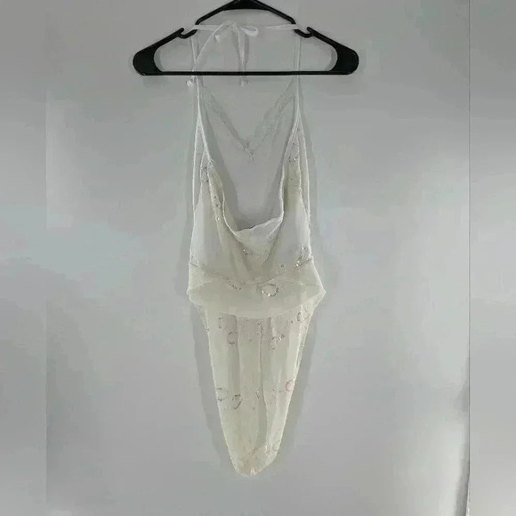 Y2K Women's Size Medium Soulmates Made In The USA white Sequin Halter Top - Picture 6 of 11